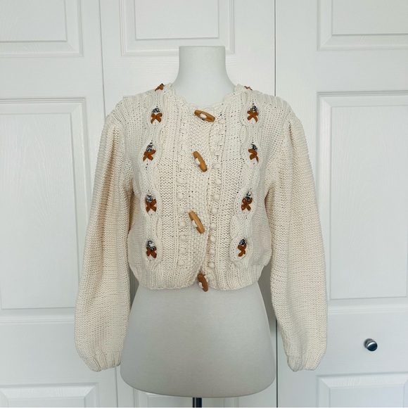Sessun Sweaters - Sessun tesoro cream cable crocheted style sweater cardigan with wooden buttons